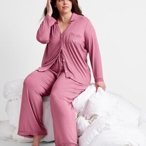 #5 State of Day Women's Collared Knit Pajama Set Berry Breeze